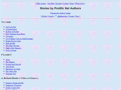 Directory of Prolific Story Authors. Have a Nifty Day. Gay Male Bisexual Lesbian Transgender Authors Publish Search. Prolific Authors Directory